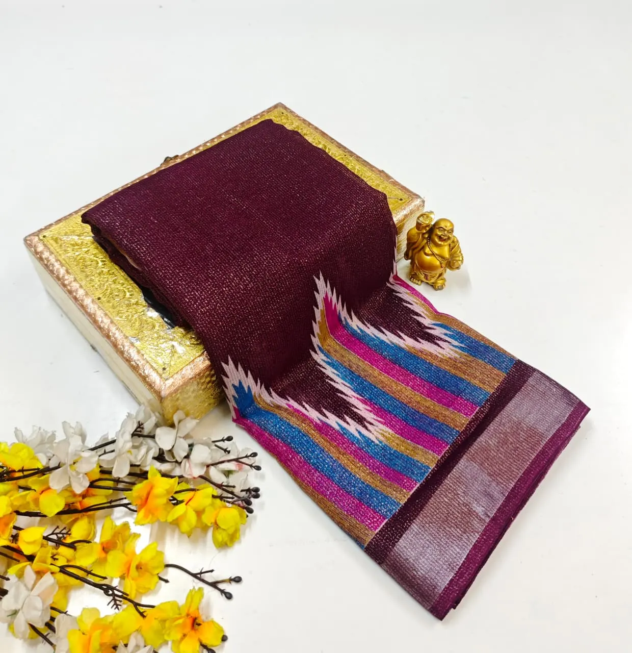 Rani Pink Shimmer Linen Cotton Saree